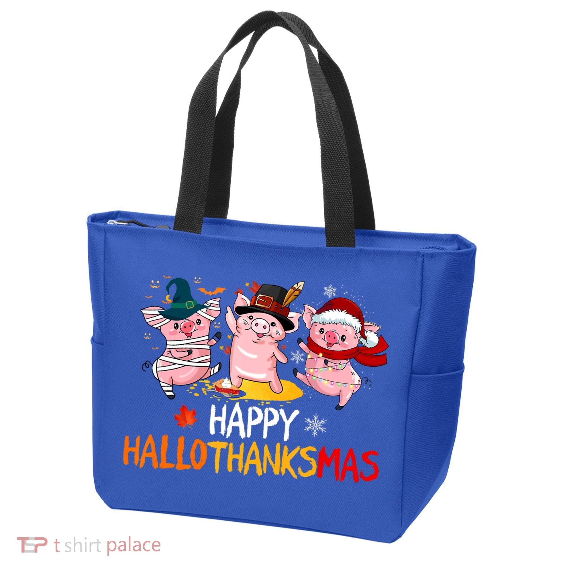 Halloween Thanksgiving Christmas Happy Hallothanksmas Pigs Tote Bag