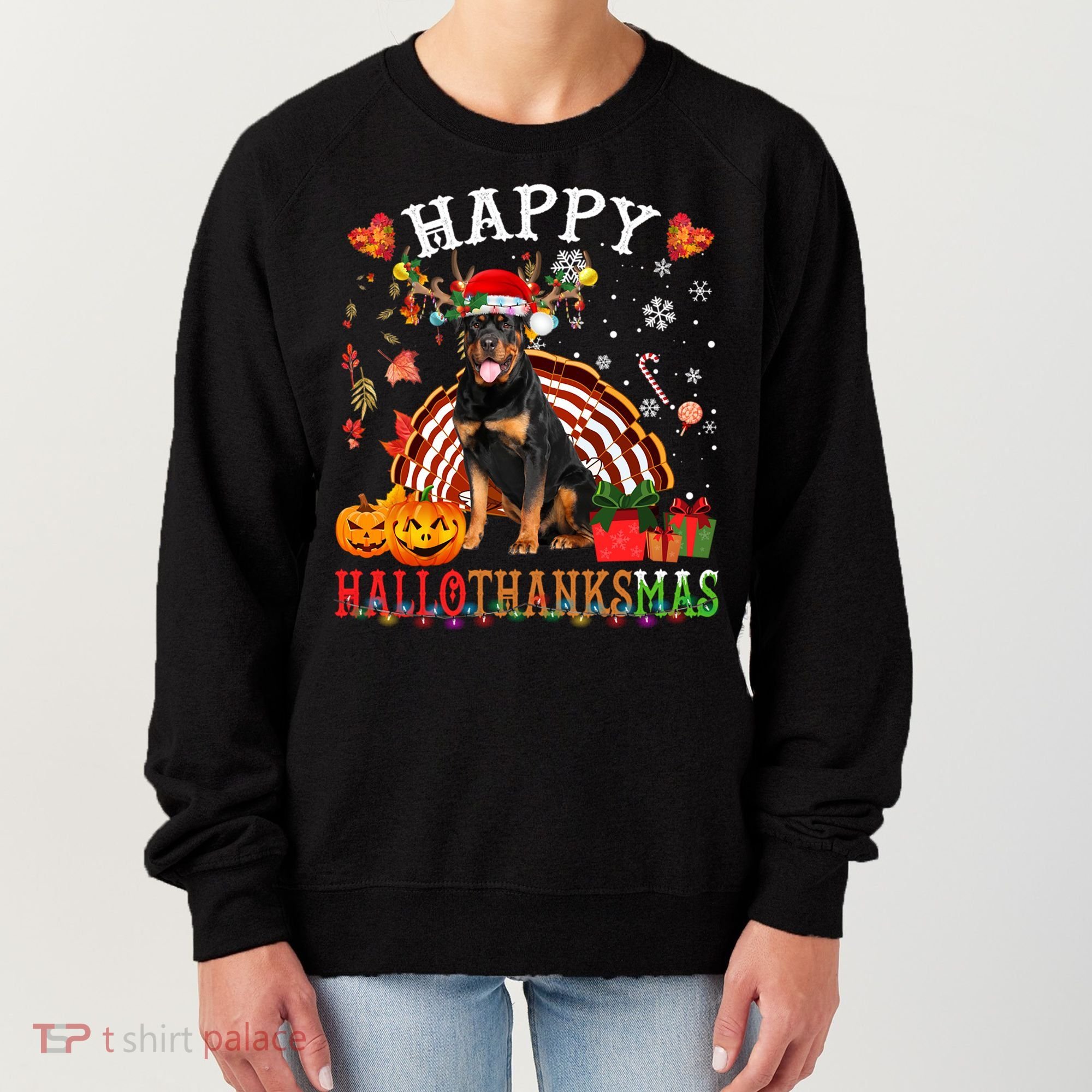 Halloween Thanksgiving Christmas Rottweiler Hallothanksmas Gift Women's Sweatshirt