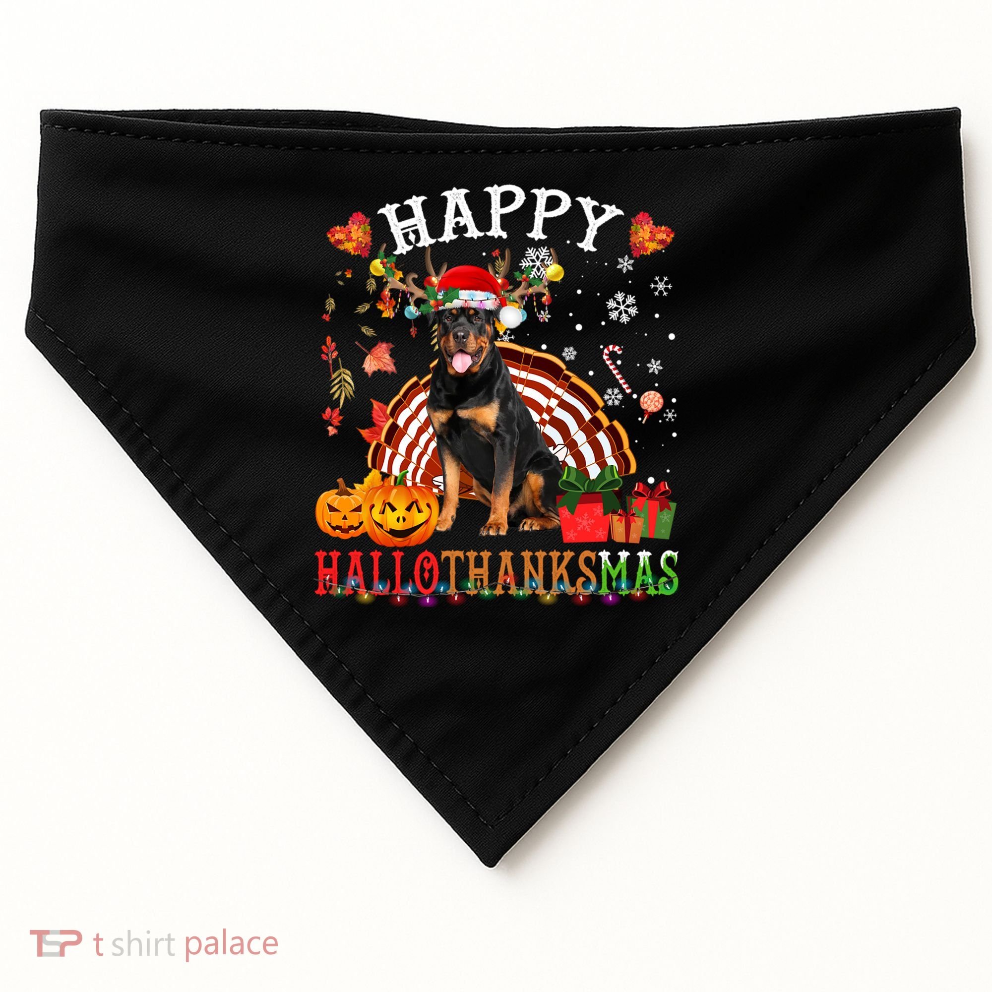 Halloween Thanksgiving Christmas Rottweiler Hallothanksmas Gift USA-Made Doggie Bandana