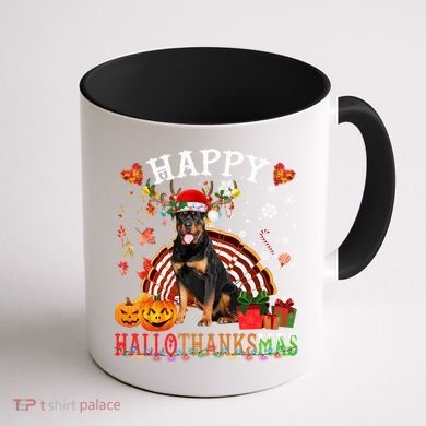Halloween Thanksgiving Christmas Rottweiler Hallothanksmas Gift Coffee Mug back