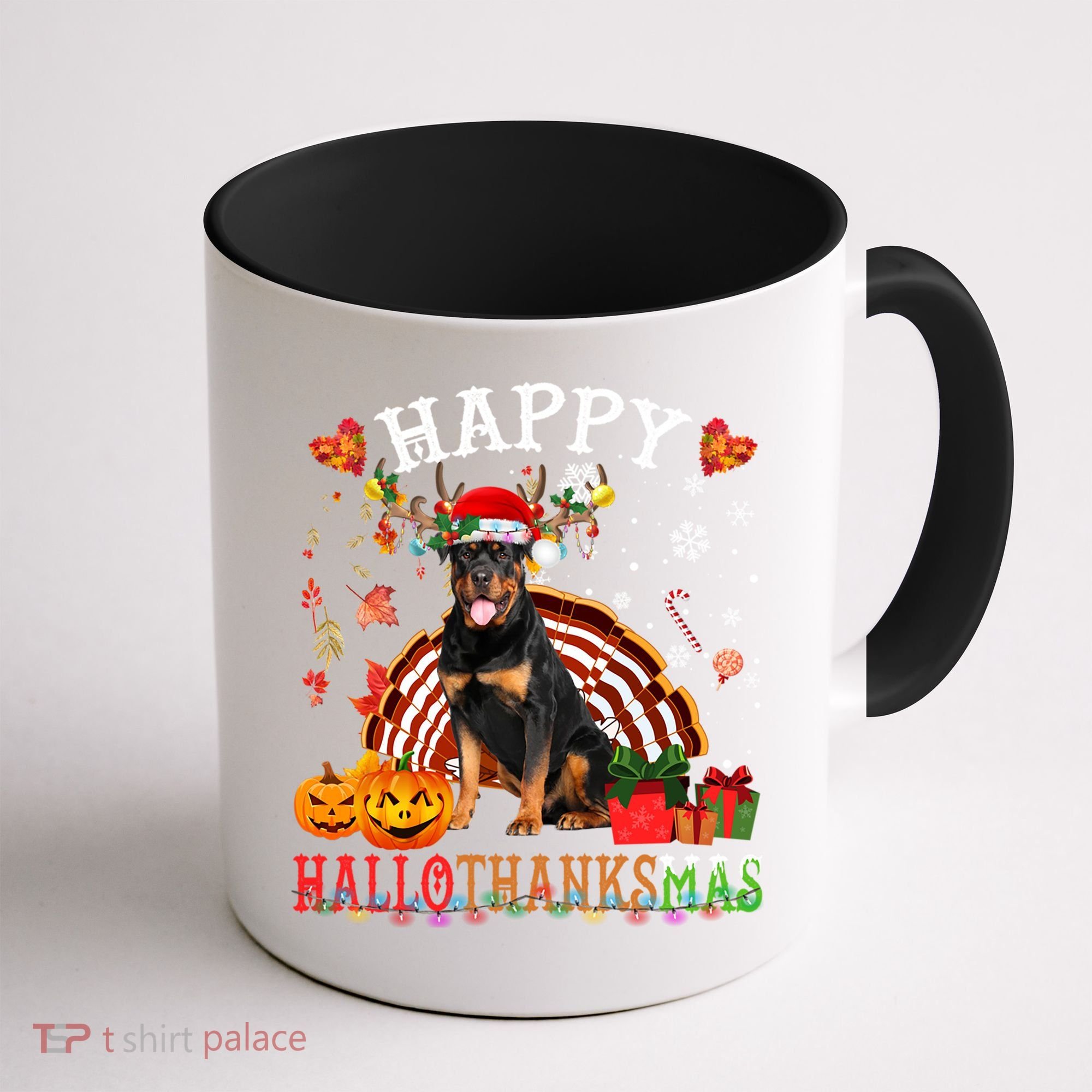 Halloween Thanksgiving Christmas Rottweiler Hallothanksmas Gift Coffee Mug
