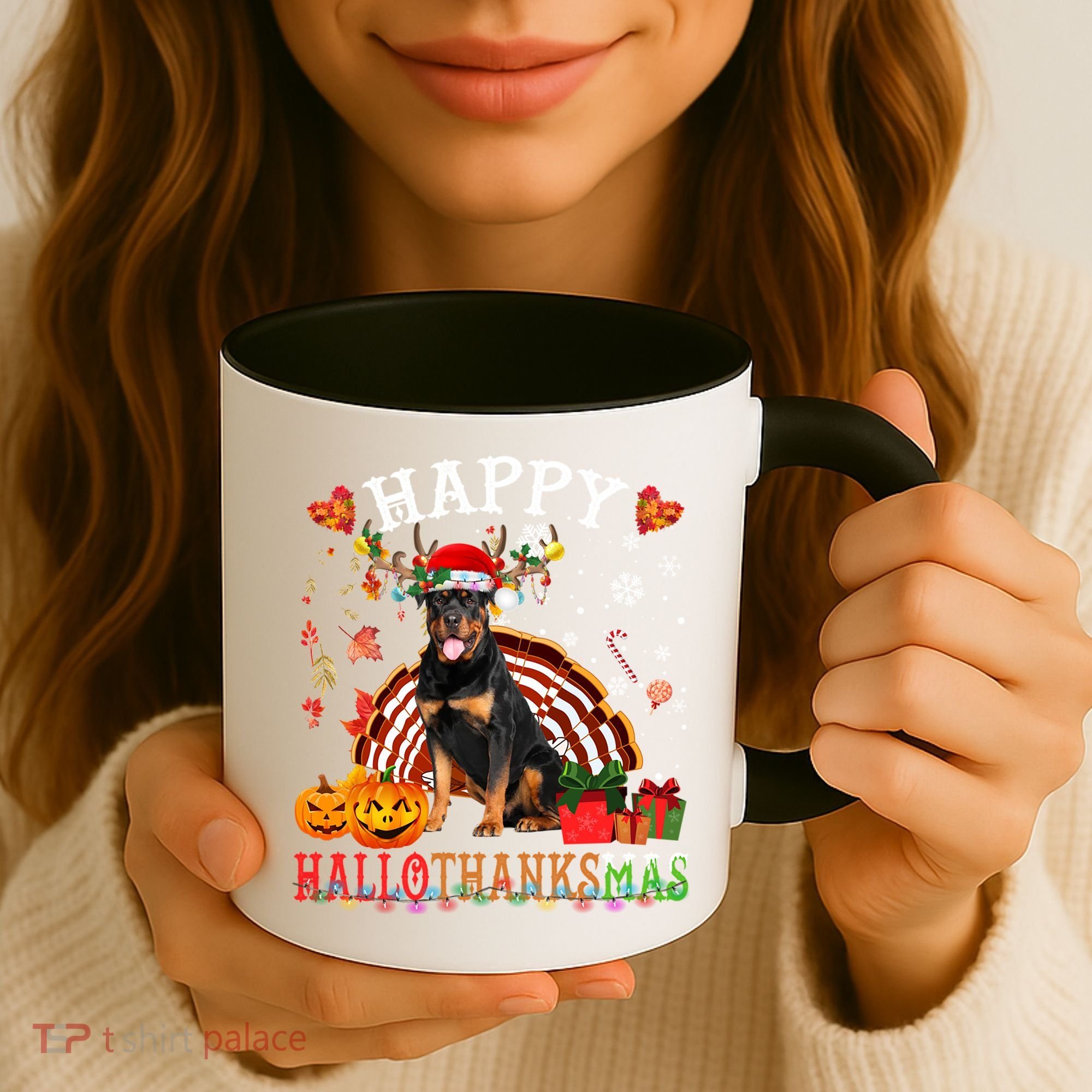 Halloween Thanksgiving Christmas Rottweiler Hallothanksmas Gift Coffee Mug