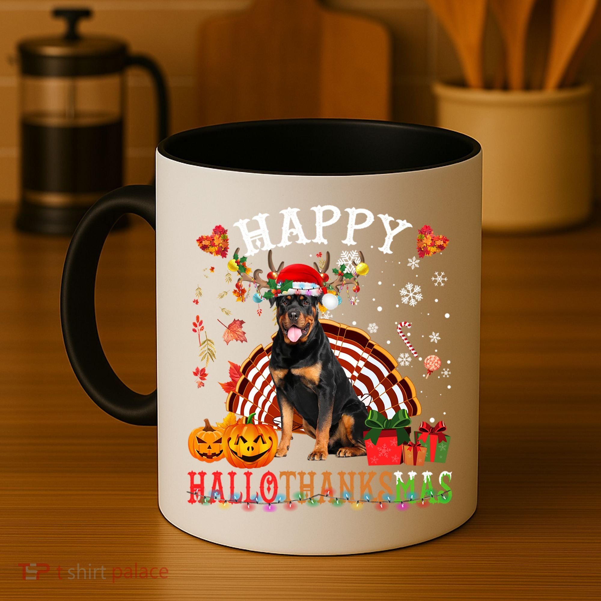 Halloween Thanksgiving Christmas Rottweiler Hallothanksmas Gift Coffee Mug