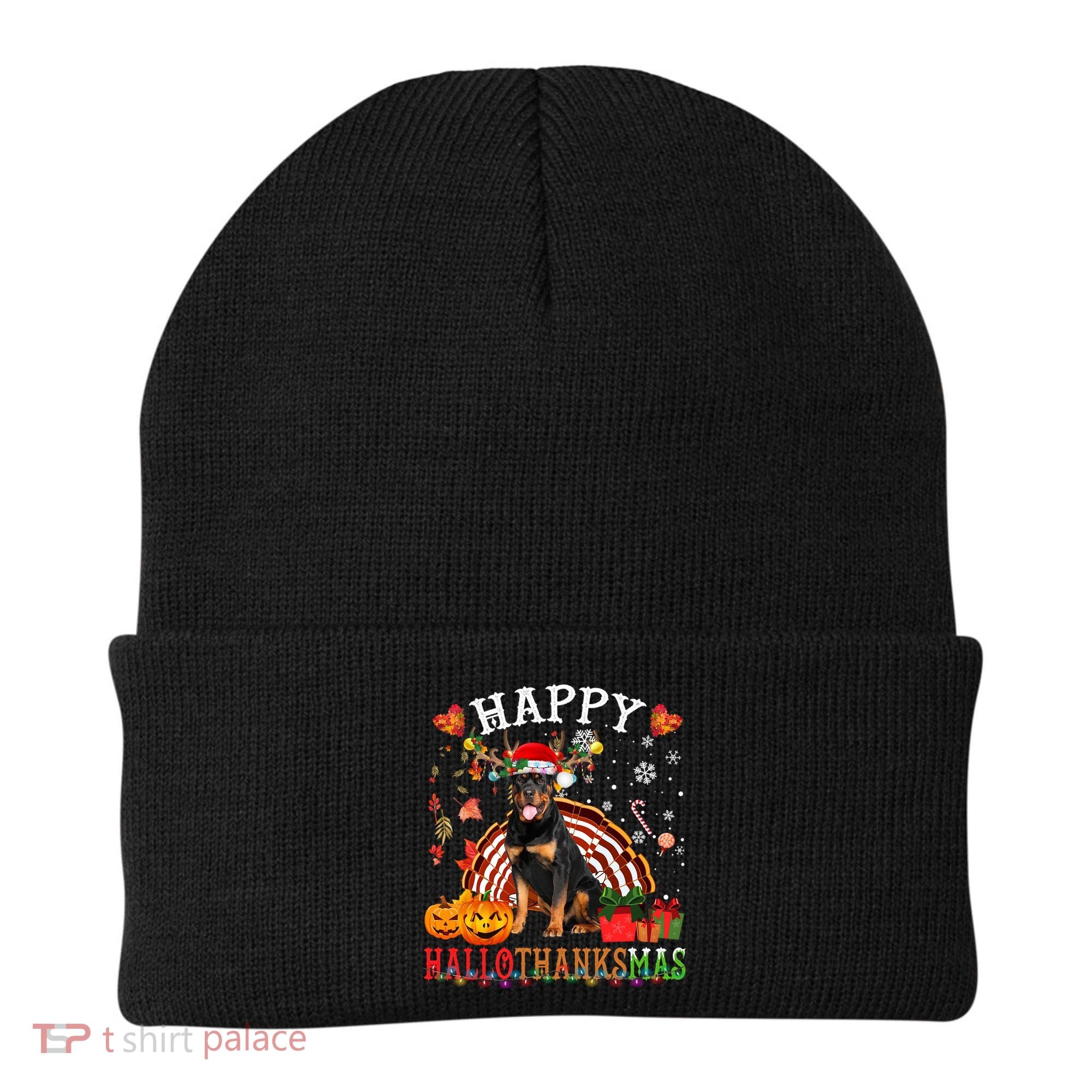 Halloween Thanksgiving Christmas Rottweiler Hallothanksmas Gift Beanie