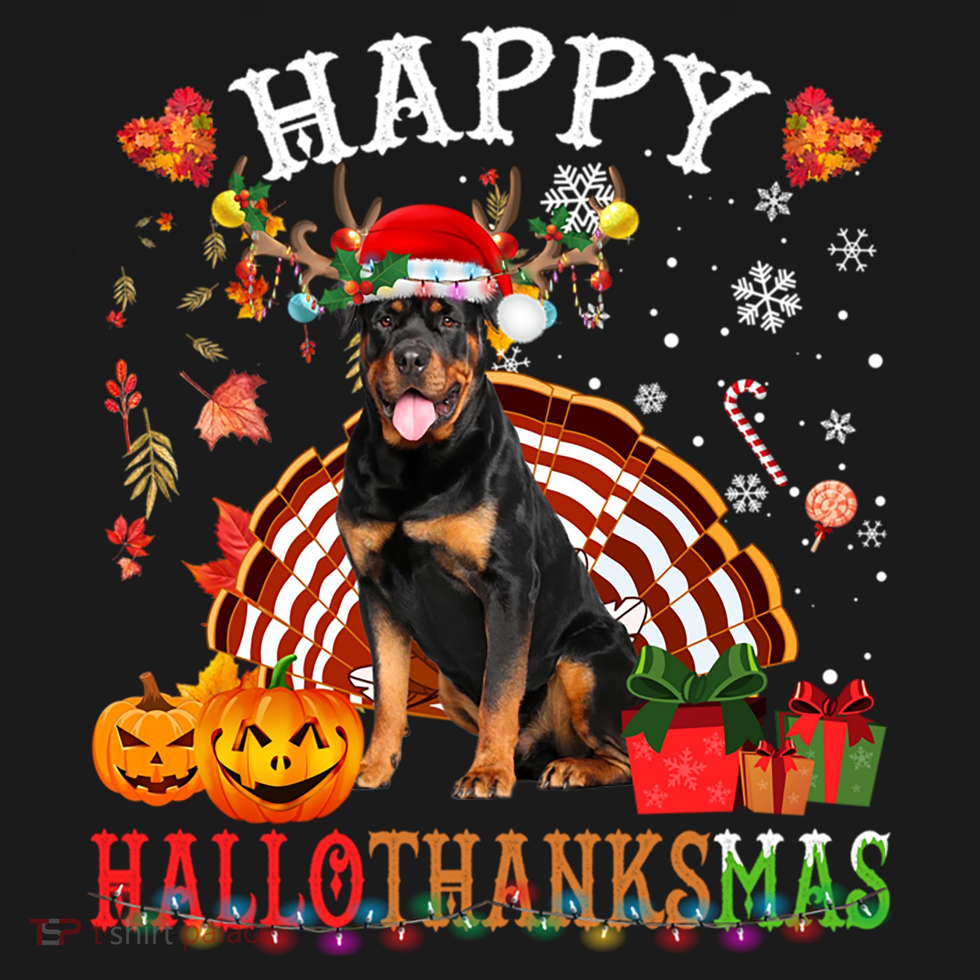 Halloween Thanksgiving Christmas Rottweiler Hallothanksmas Gift Pajama Set