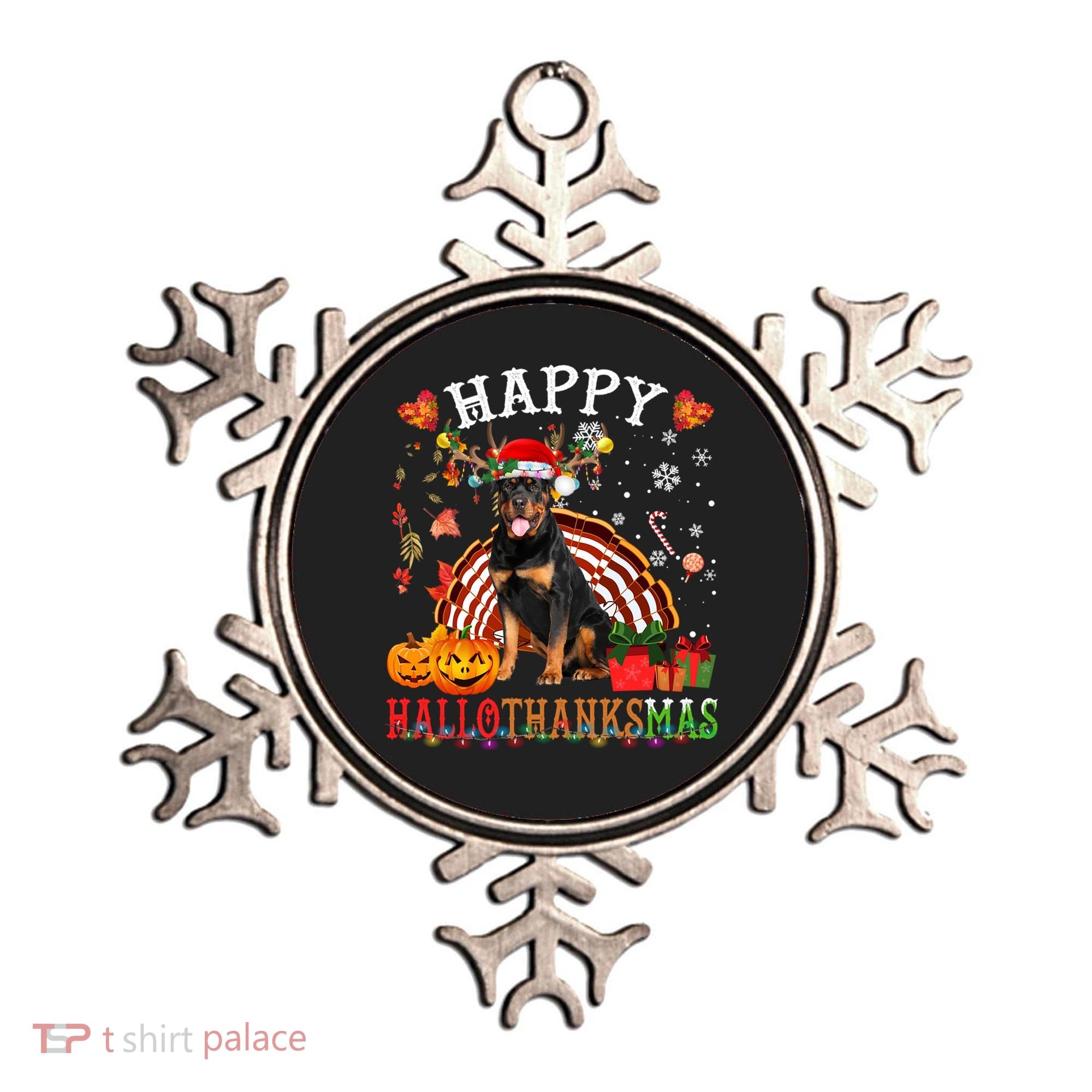 Halloween Thanksgiving Christmas Rottweiler Hallothanksmas Gift Ornament