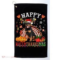 Halloween Thanksgiving Christmas Rottweiler Hallothanksmas Gift Golf Towel thumb 0