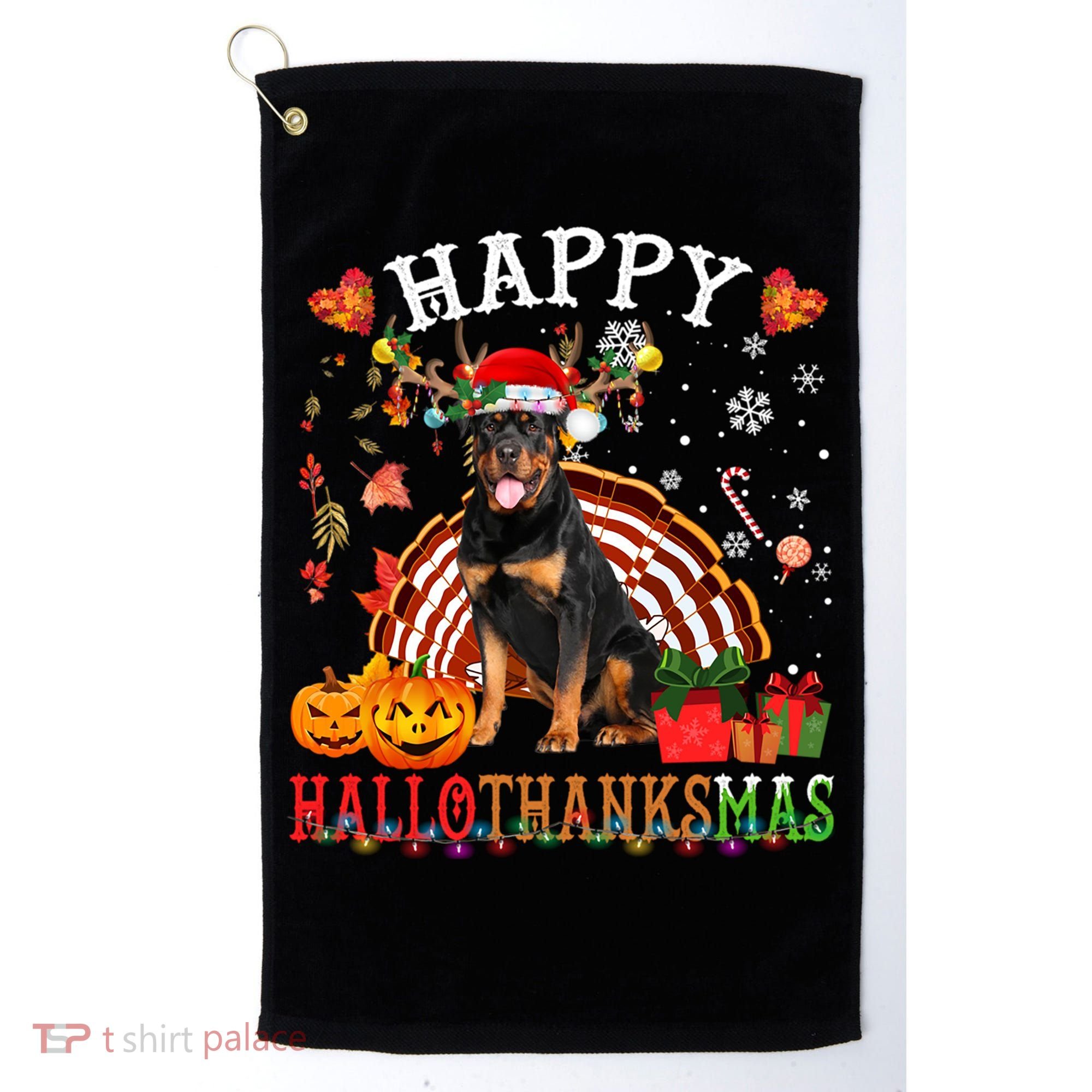 Halloween Thanksgiving Christmas Rottweiler Hallothanksmas Gift Golf Towel