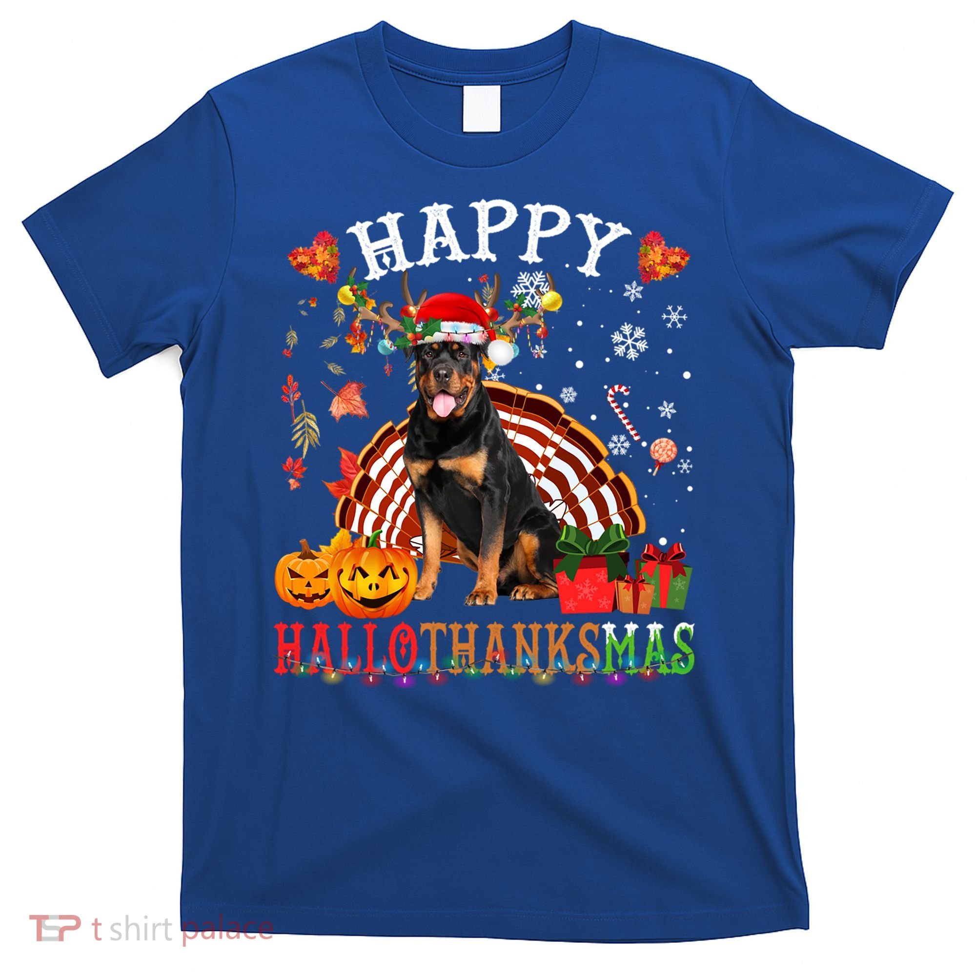 Halloween Thanksgiving Christmas Rottweiler Hallothanksmas Gift T-Shirt