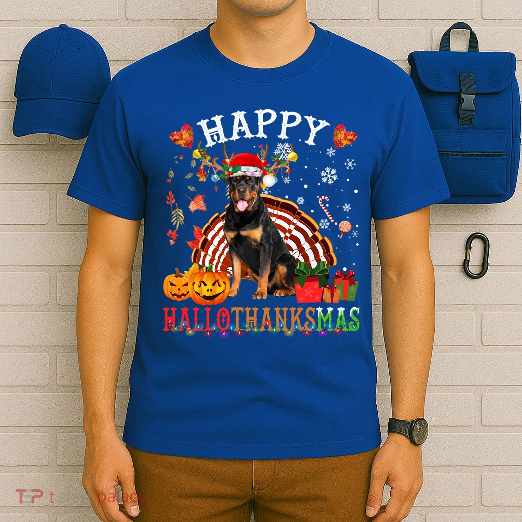 Halloween Thanksgiving Christmas Rottweiler Hallothanksmas Gift T-Shirt