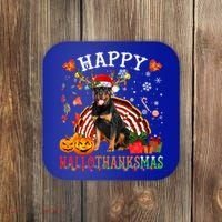 Halloween Thanksgiving Christmas Rottweiler Hallothanksmas Gift Coaster thumb 0