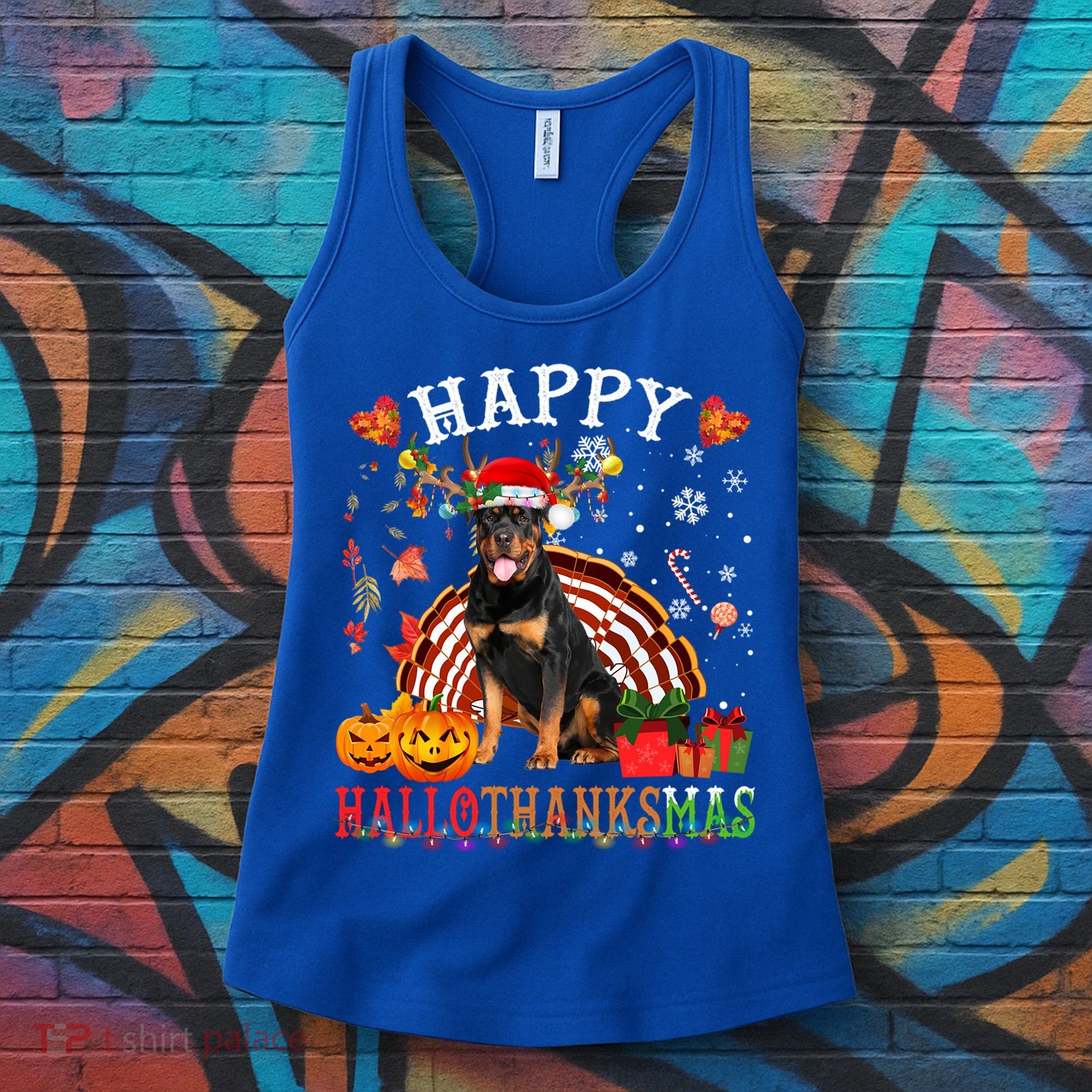 Halloween Thanksgiving Christmas Rottweiler Hallothanksmas Gift Women's Tank Top