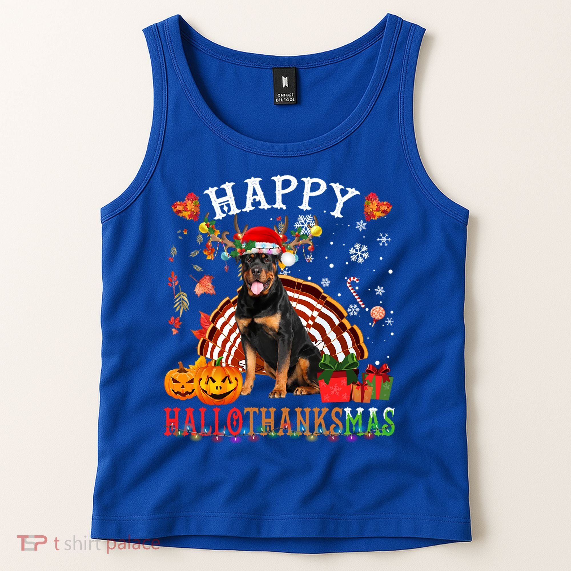 Halloween Thanksgiving Christmas Rottweiler Hallothanksmas Gift Tank Top