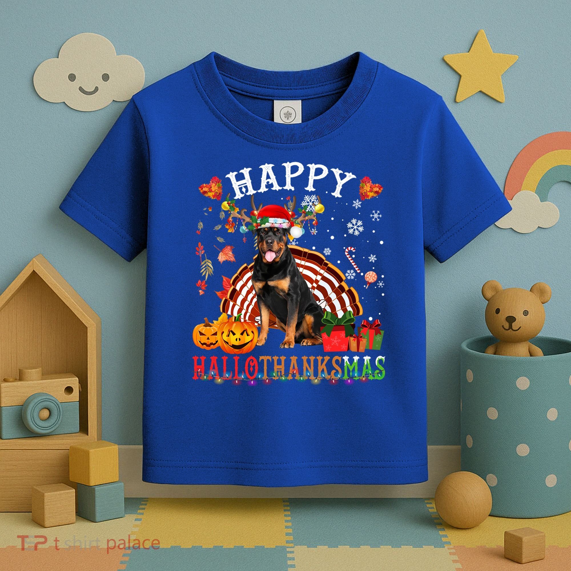 Halloween Thanksgiving Christmas Rottweiler Hallothanksmas Gift Toddler T-Shirt
