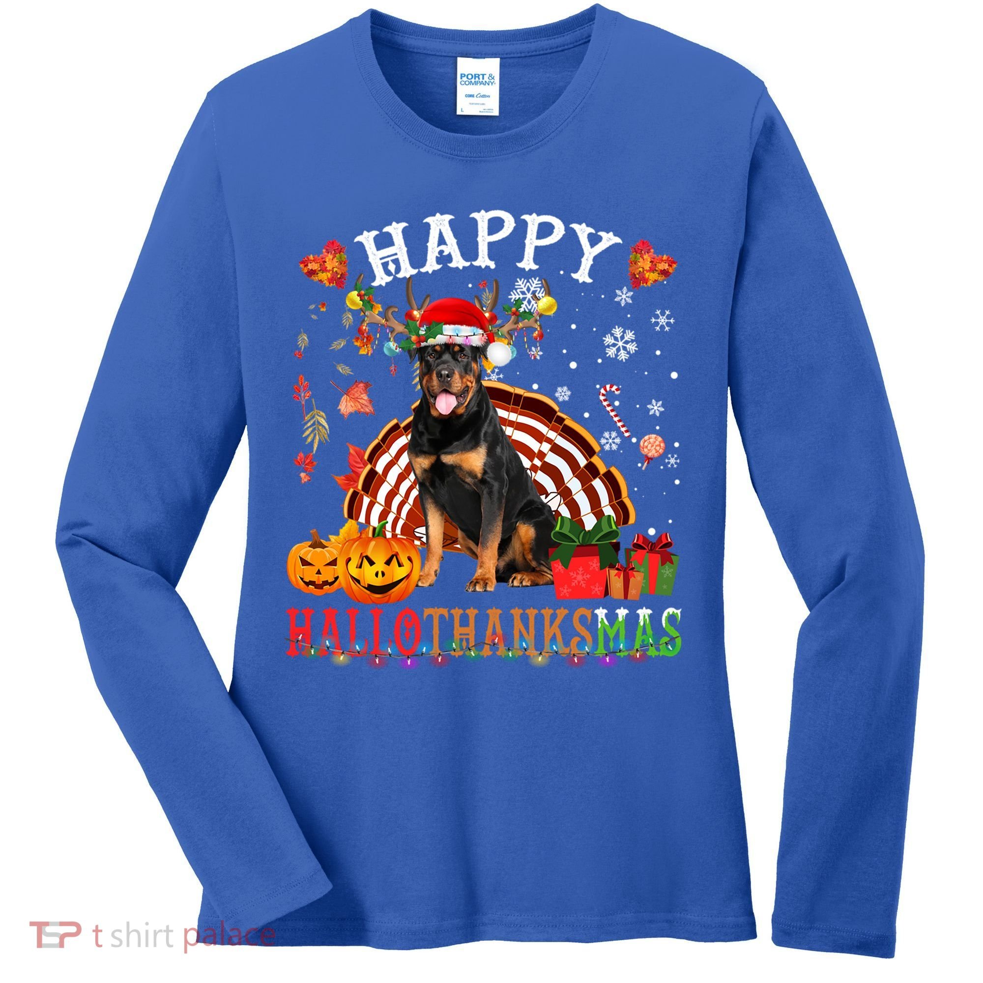 Halloween Thanksgiving Christmas Rottweiler Hallothanksmas Gift Women's Long Sleeve Shirt