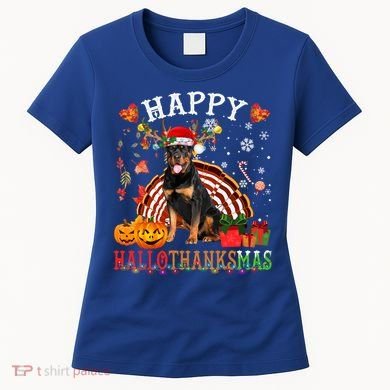 Halloween Thanksgiving Christmas Rottweiler Hallothanksmas Gift Women's T-Shirt