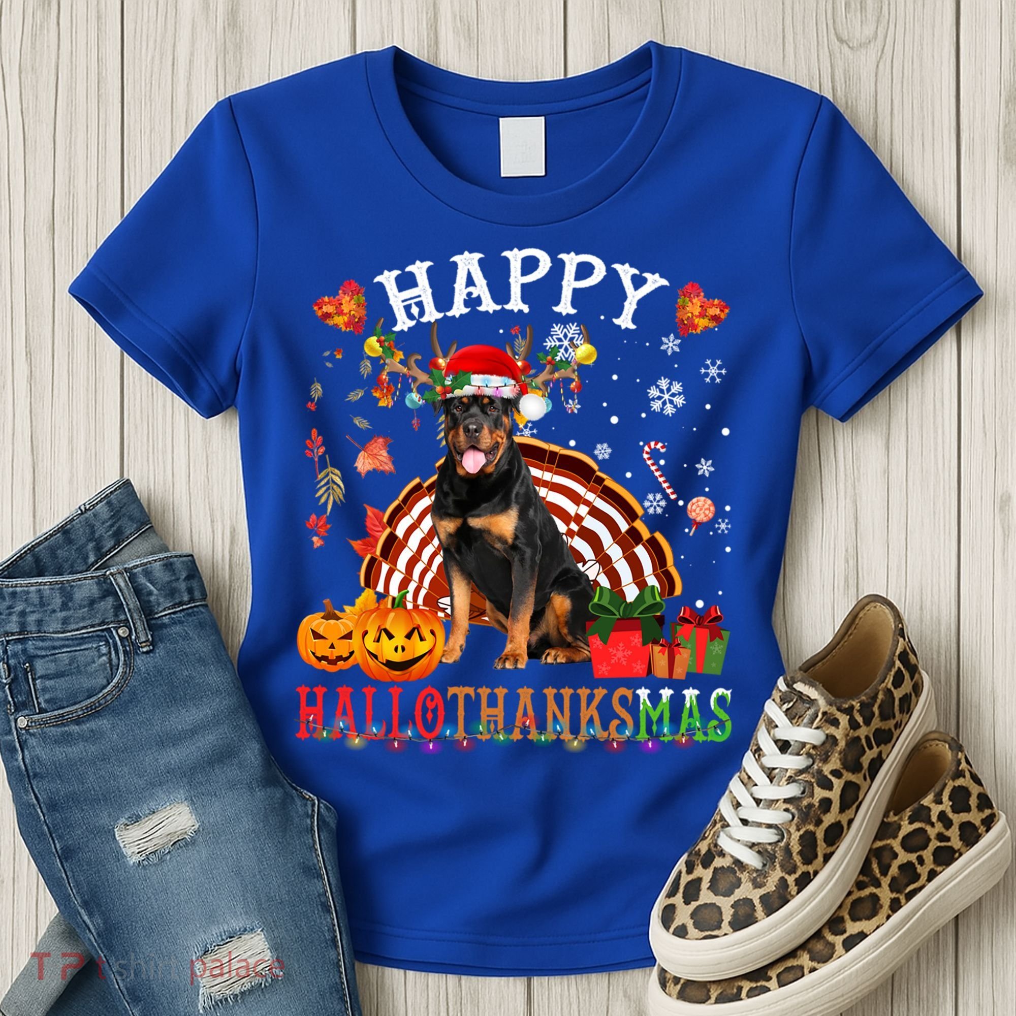 Halloween Thanksgiving Christmas Rottweiler Hallothanksmas Gift Women's T-Shirt
