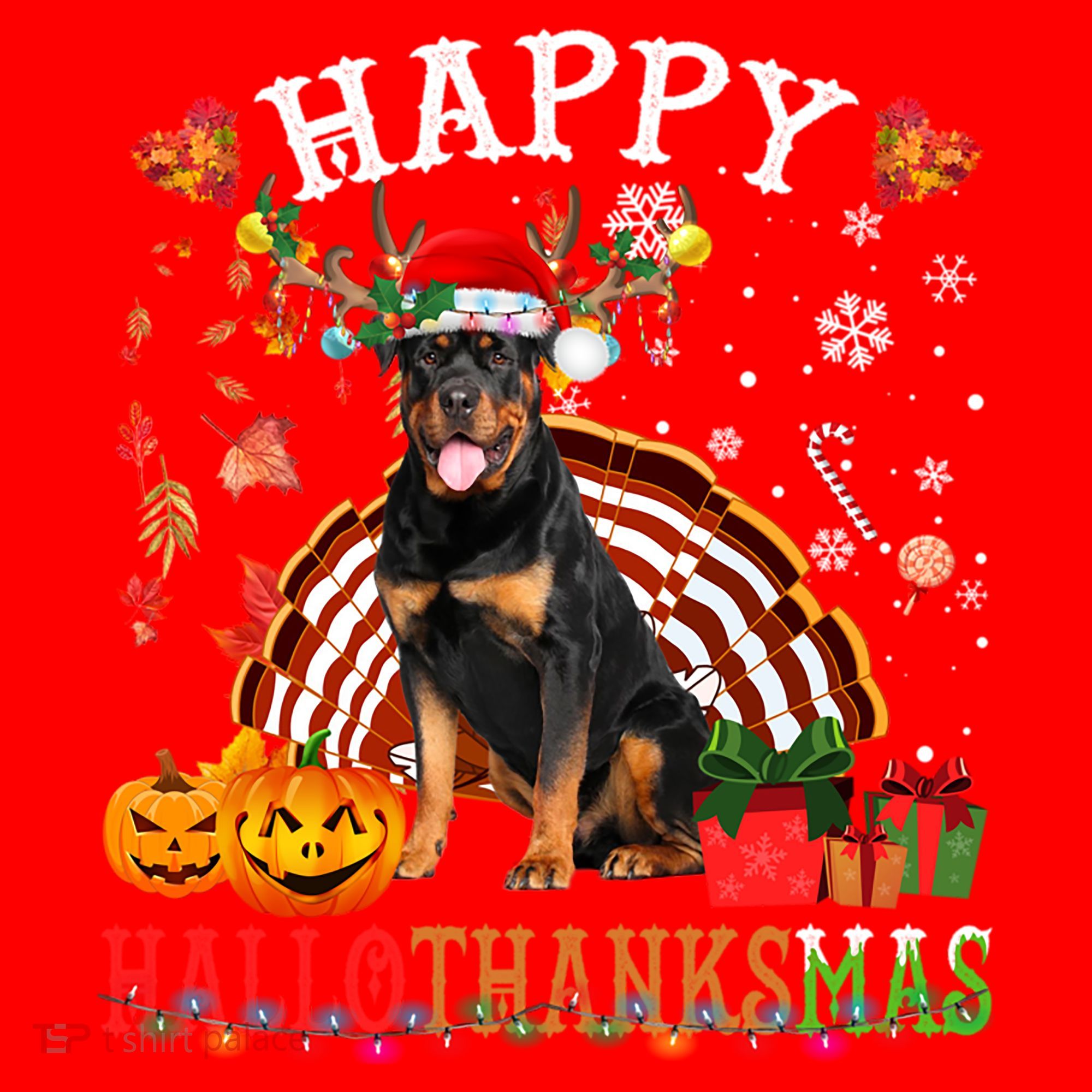 Halloween Thanksgiving Christmas Rottweiler Hallothanksmas Gift Santa Hat