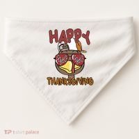 Happy Thanksgiving Cool Gobble Turkey USA-Made Doggie Bandana thumb 0