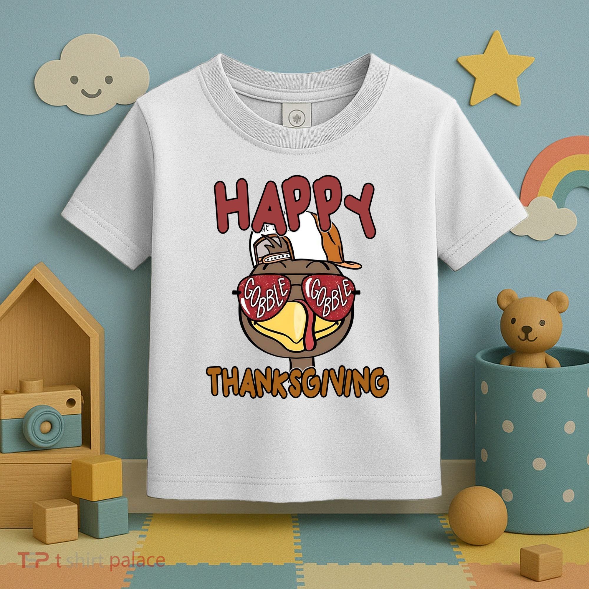 Happy Thanksgiving Cool Gobble Turkey Toddler T-Shirt