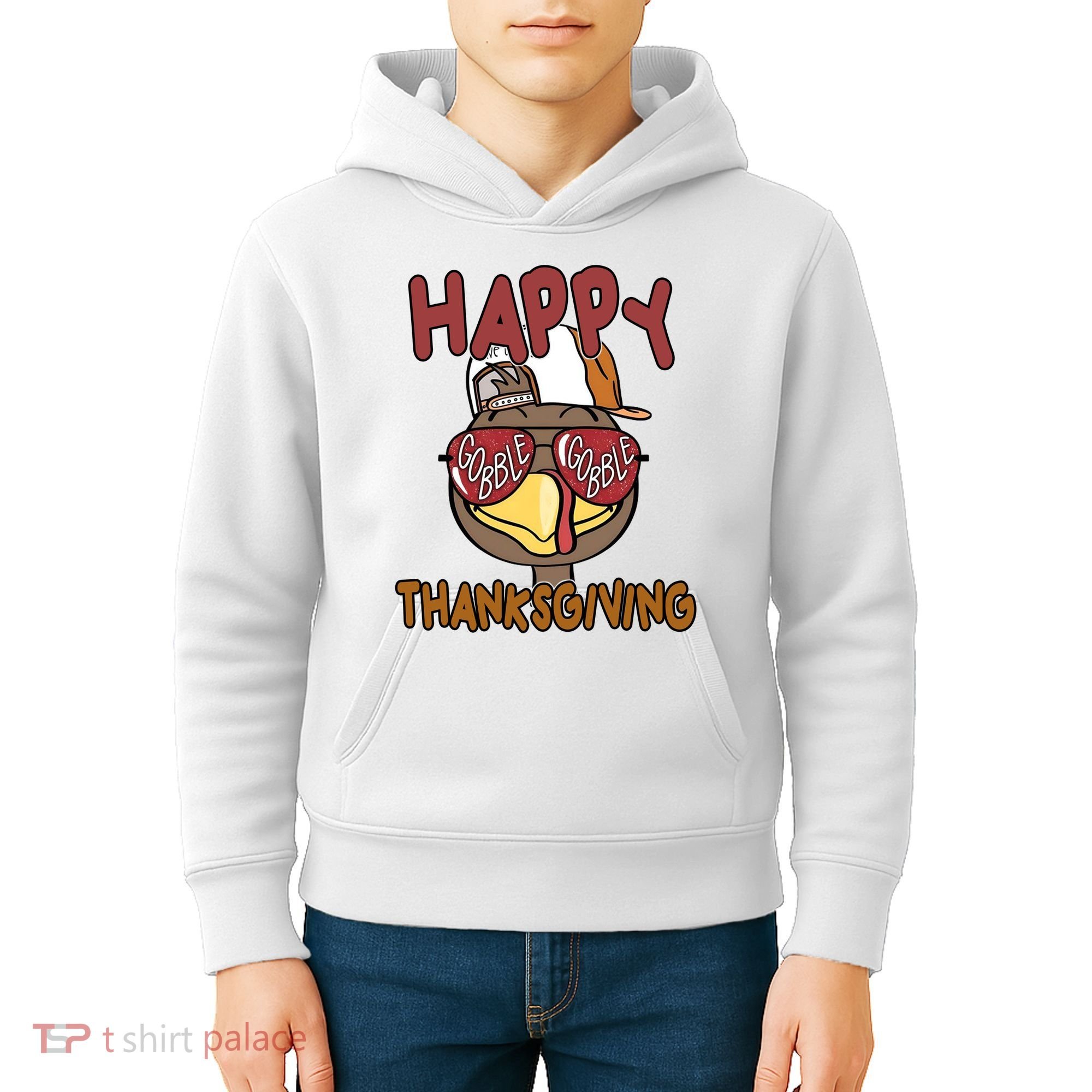 Happy Thanksgiving Cool Gobble Turkey Kids Hoodie