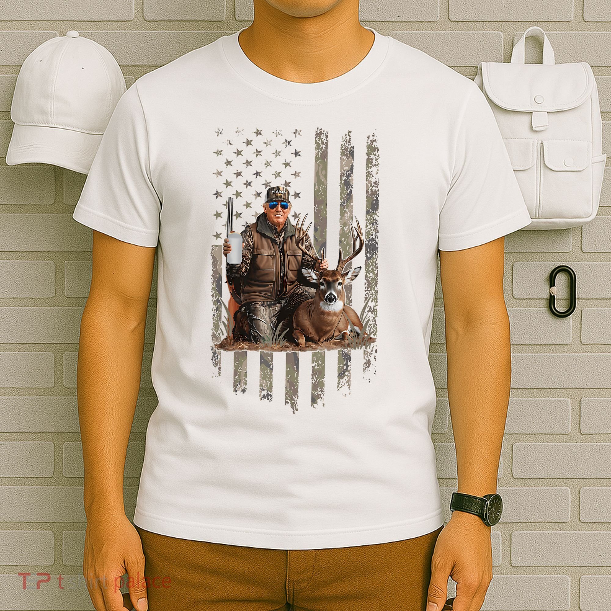 Hunting Trump Camouflage Usa Flag Deer Hunting Season Maga T-Shirt