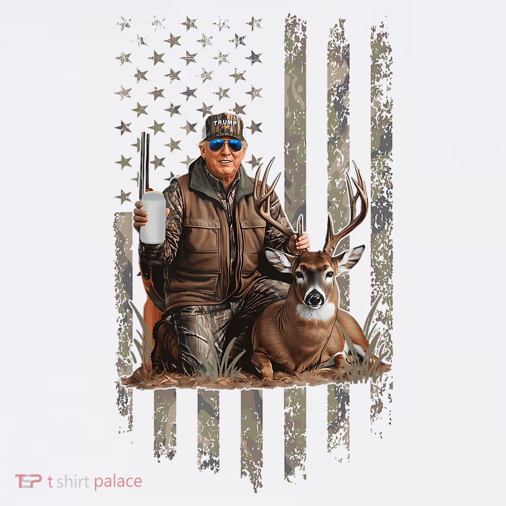 Hunting Trump Camouflage Usa Flag Deer Hunting Season Maga T-Shirt