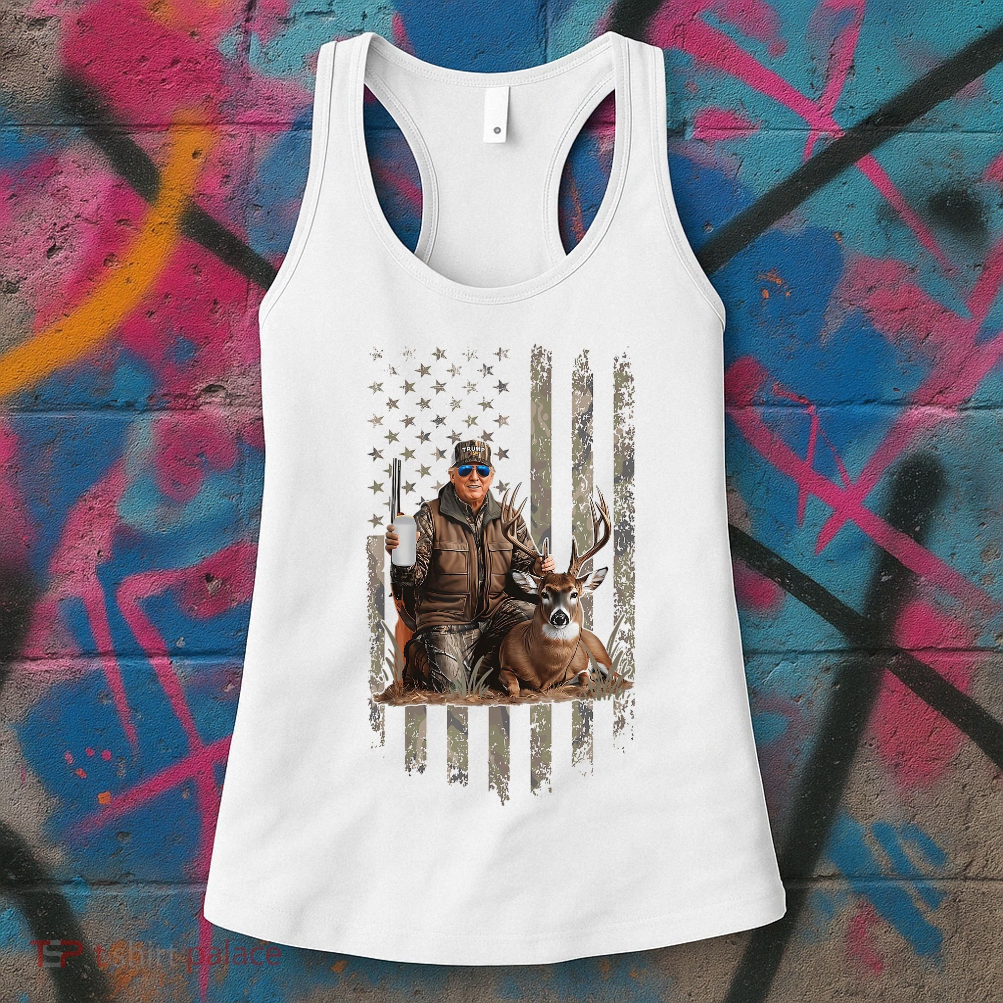 Hunting Trump Camouflage Usa Flag Deer Hunting Season Maga Women's Tank Top