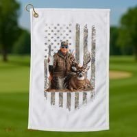 Hunting Trump Camouflage Usa Flag Deer Hunting Season Maga Golf Towel thumb 1