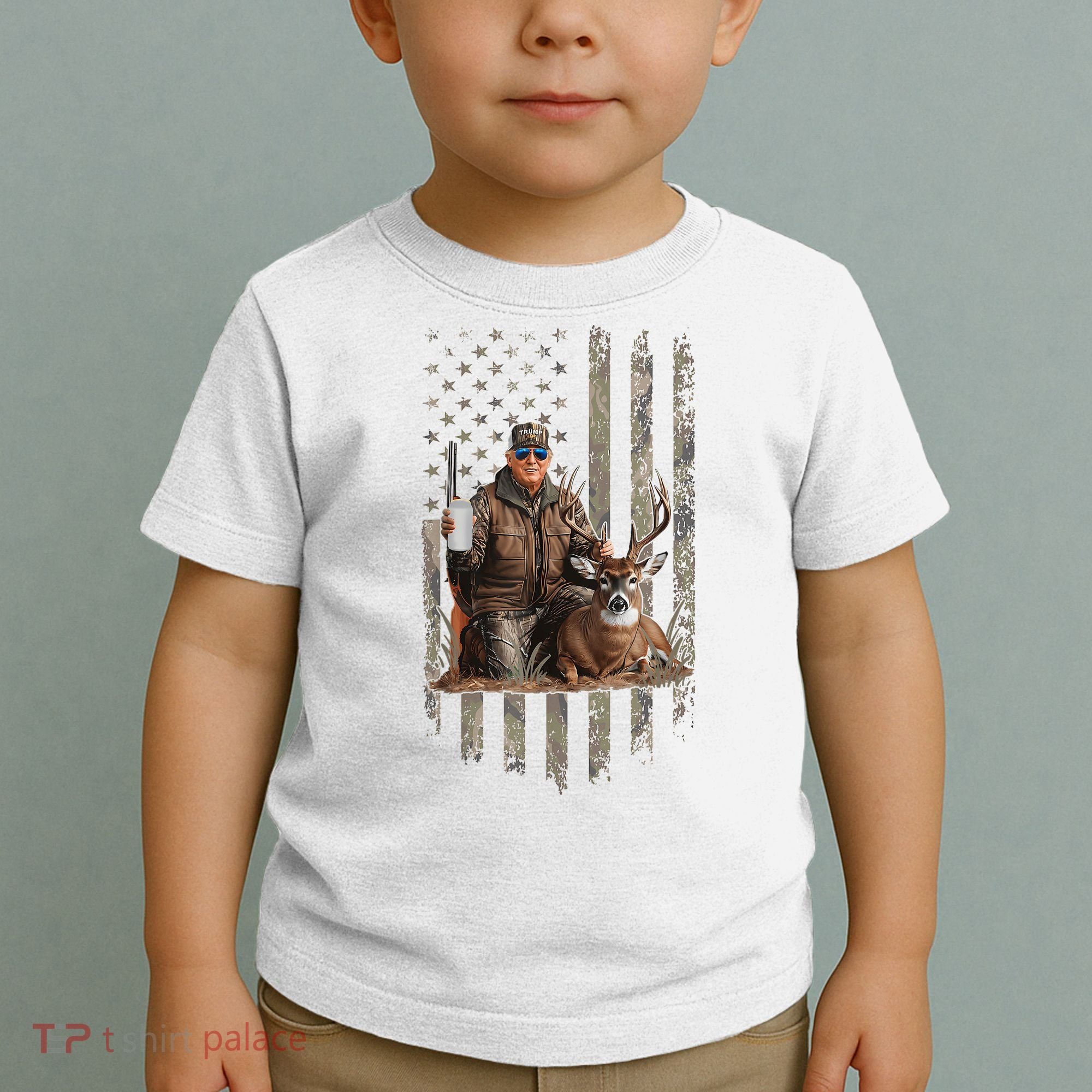 Hunting Trump Camouflage Usa Flag Deer Hunting Season Maga Toddler T-Shirt