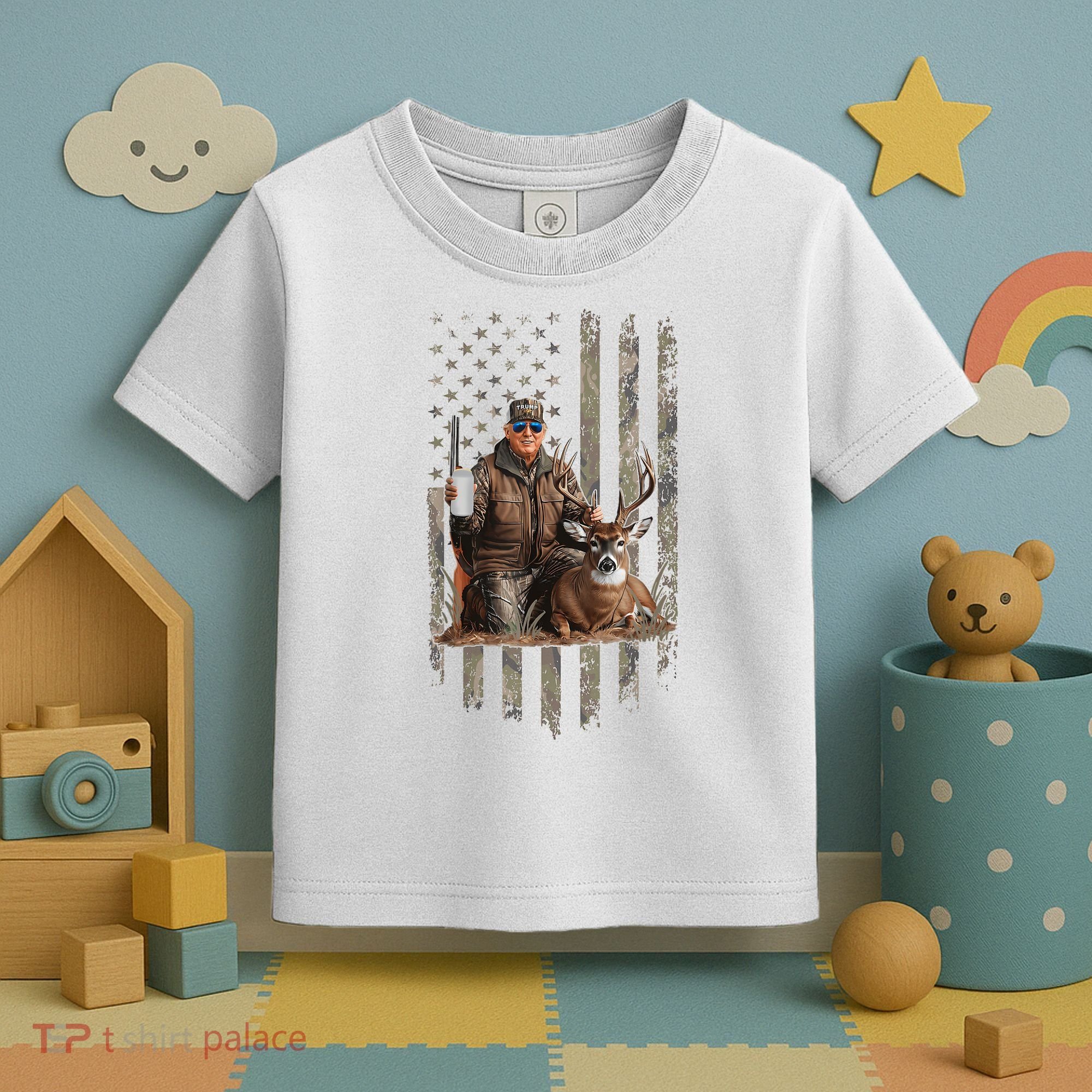 Hunting Trump Camouflage Usa Flag Deer Hunting Season Maga Toddler T-Shirt