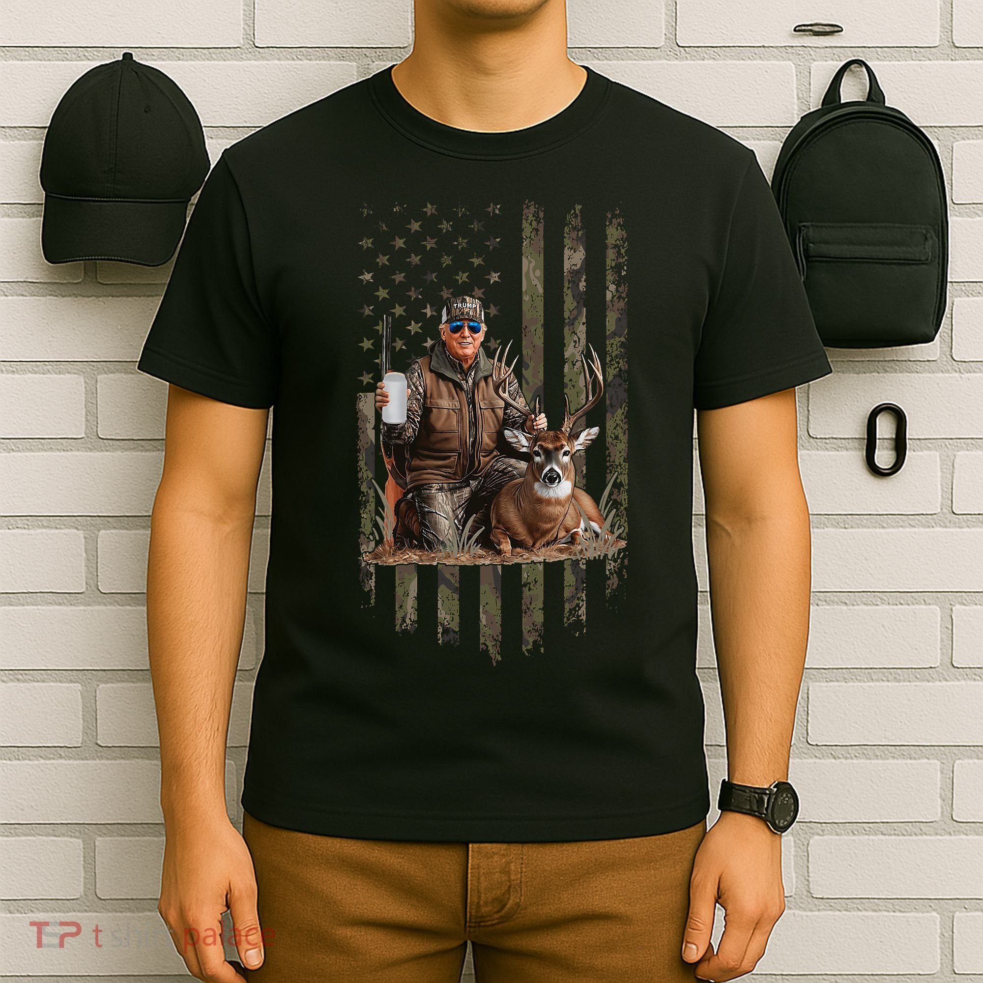 Hunting Trump Camouflage Usa Flag Deer Hunting Season Maga T-Shirt