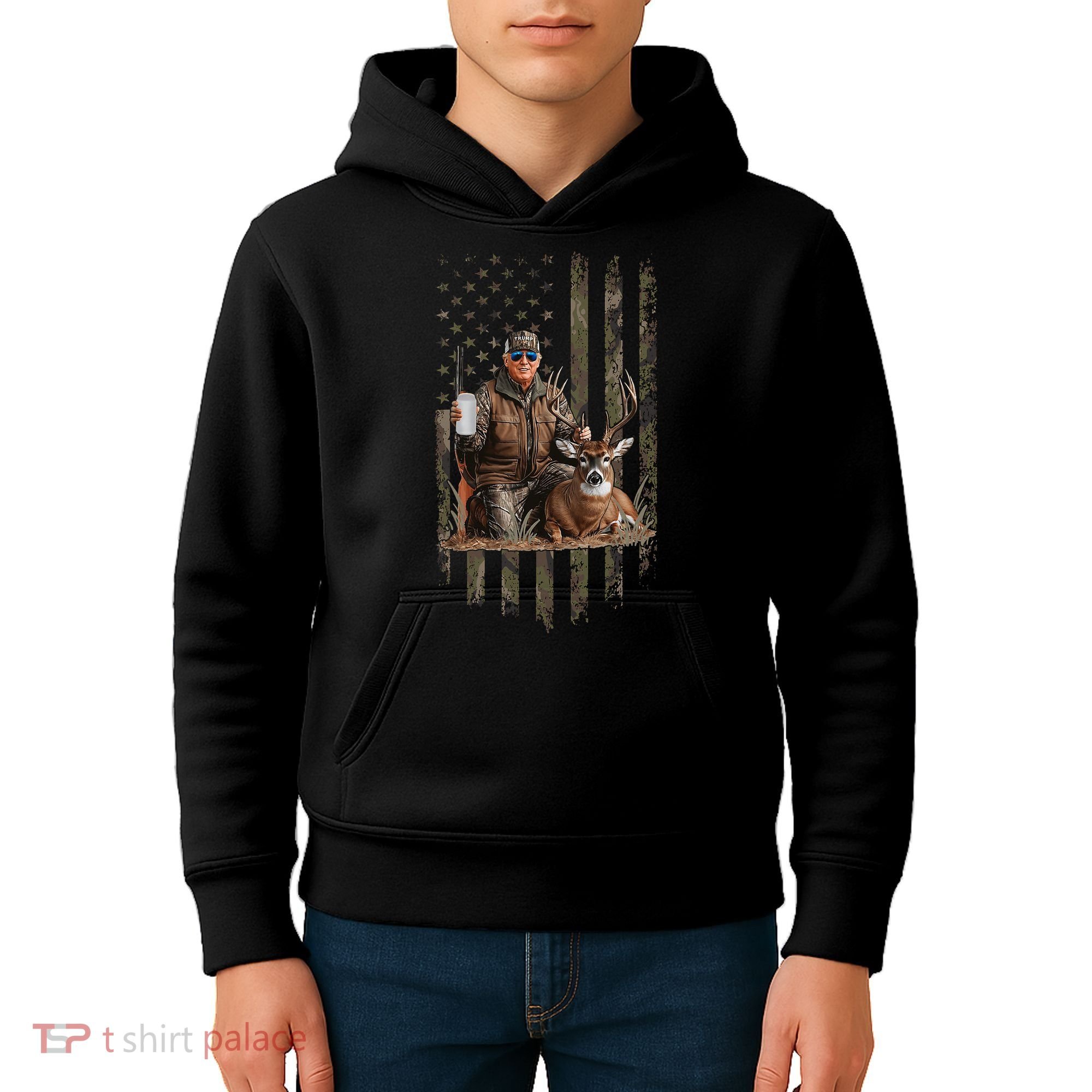 Hunting Trump Camouflage Usa Flag Deer Hunting Season Maga Kids Hoodie