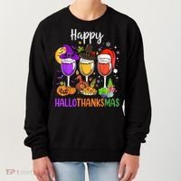 Halloween Thanksgiving Christmas Happy Hallothanksmas Wine Women's Sweatshirt thumb 0