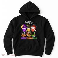 Halloween Thanksgiving Christmas Happy Hallothanksmas Wine Hoodie thumb 0