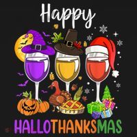 Halloween Thanksgiving Christmas Happy Hallothanksmas Wine Backpack thumb 2