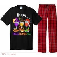 Halloween Thanksgiving Christmas Happy Hallothanksmas Wine Pajama Set thumb 0