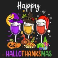 Halloween Thanksgiving Christmas Happy Hallothanksmas Wine Tumbler thumb 3