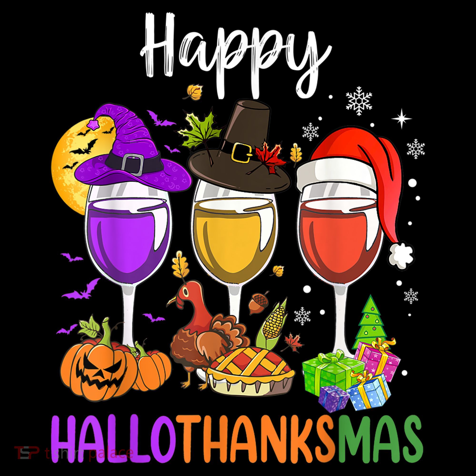 Halloween Thanksgiving Christmas Happy Hallothanksmas Wine Ornament