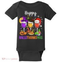 Halloween Thanksgiving Christmas Happy Hallothanksmas Wine Baby Bodysuit thumb 0