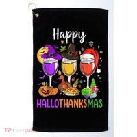 Halloween Thanksgiving Christmas Happy Hallothanksmas Wine Golf Towel thumb 0
