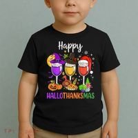 Halloween Thanksgiving Christmas Happy Hallothanksmas Wine Toddler T-Shirt thumb 2