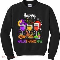 Halloween Thanksgiving Christmas Happy Hallothanksmas Wine Kids Sweatshirt thumb 0