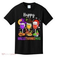 Halloween Thanksgiving Christmas Happy Hallothanksmas Wine Kids T-Shirt thumb 0