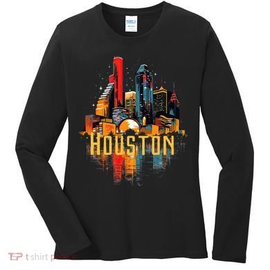 Houston Texas City Downtown Skyline Texas Hou Women's Long Sleeve Shirt