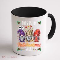 Halloween Thanksgiving Christmas Funny Hallothanksmas Gnomes Coffee Mug thumb 1