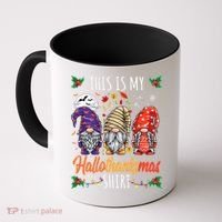Halloween Thanksgiving Christmas Funny Hallothanksmas Gnomes Coffee Mug thumb 0