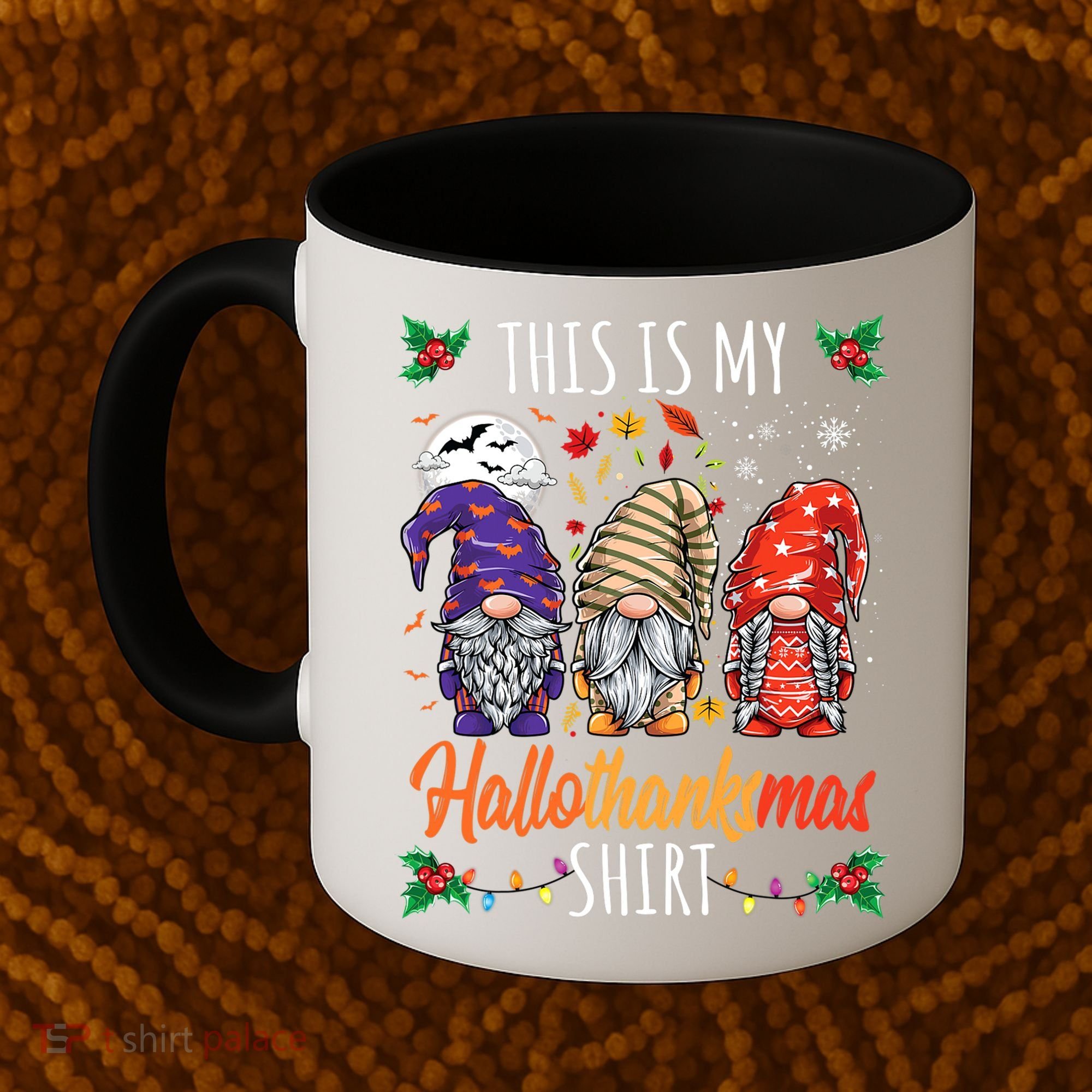 Halloween Thanksgiving Christmas Funny Hallothanksmas Gnomes Coffee Mug