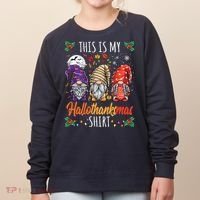 Halloween Thanksgiving Christmas Funny Hallothanksmas Gnomes Women's Sweatshirt thumb 0