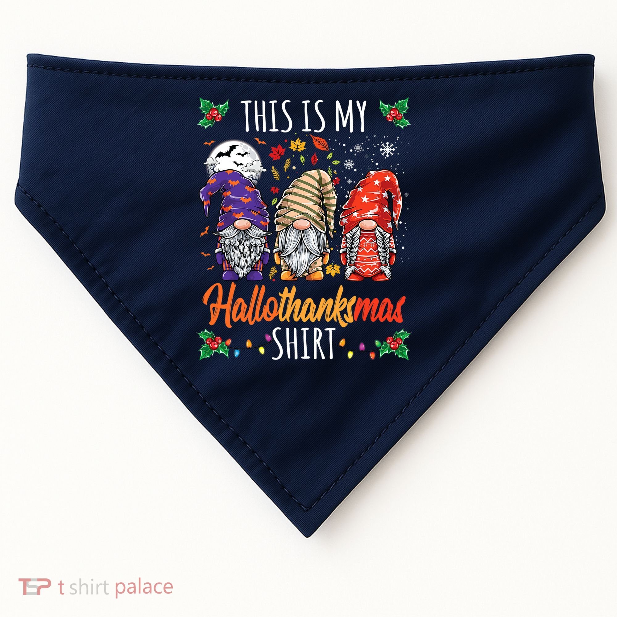 Halloween Thanksgiving Christmas Funny Hallothanksmas Gnomes USA-Made Doggie Bandana